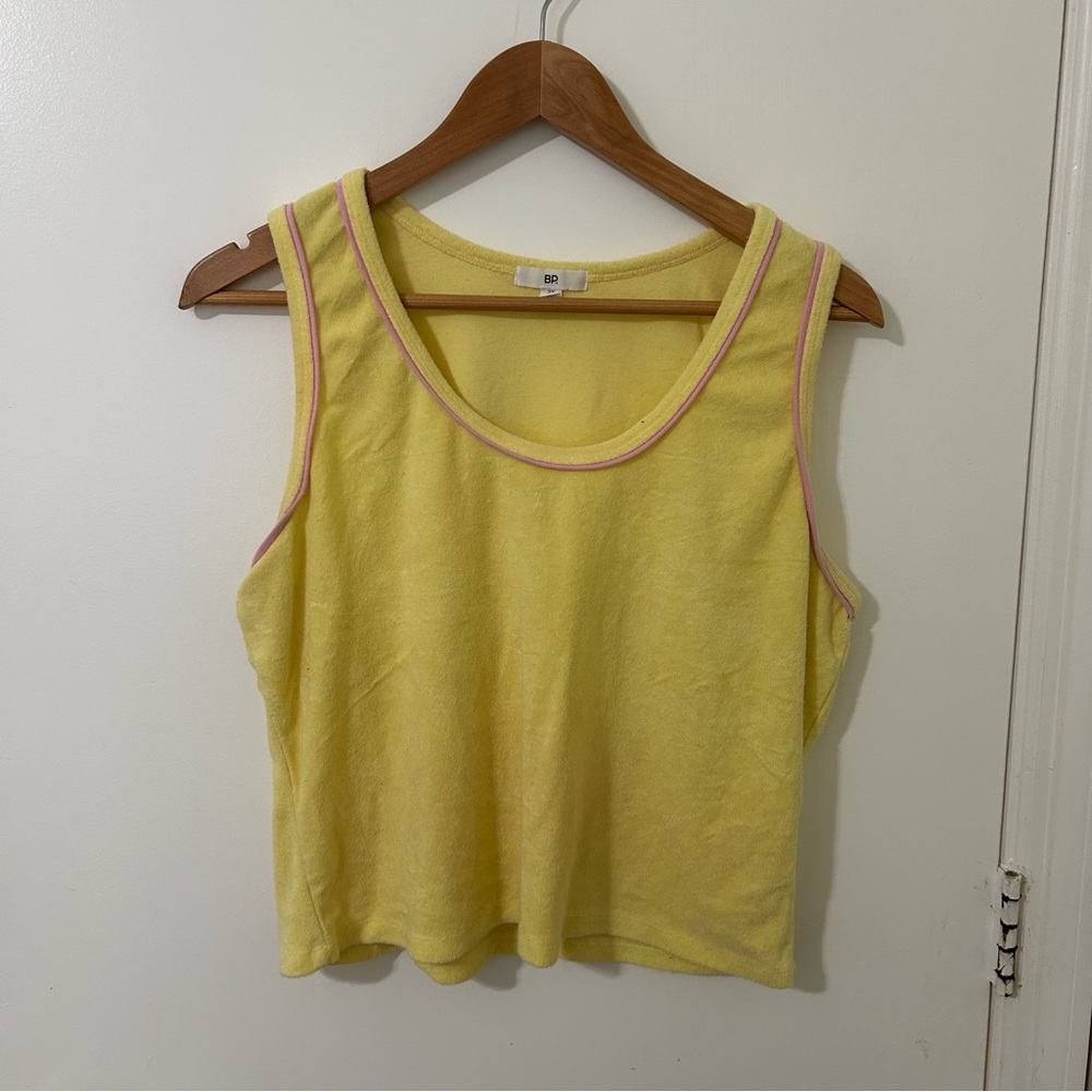BP Yellow Towel Sleeveless Tank Top with Pink Trim Plus Size 2X